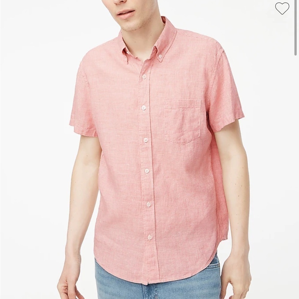 J crew Short-sleeve linen-blend shirt Seasoned Red Houndstooth